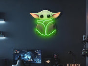 Alien Baby Neon LED Wall Art – Green Glow Plexiglass Print – Cute Sci-Fi Room Decor – Gamer Gift – Free Shipping