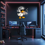 Gangster Duck Neon LED Wall Art – Cool Duck Plexiglass Sign – Smoking Cartoon Light Decor – Funny Gamer Room Piece – Free Shipping