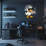 Gangster Duck Neon LED Wall Art – Cool Duck Plexiglass Sign – Smoking Cartoon Light Decor – Funny Gamer Room Piece – Free Shipping