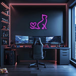 Pink Cat Neon Sign: Heart Tail LED Wall Art for Pet Lovers