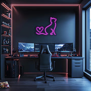 Pink Cat Neon Sign: Heart Tail LED Wall Art for Pet Lovers