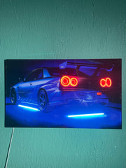 Night Drive LED Car Wall Art – Neon Backlit Sports Car Plexiglass Sign – Blue Glow Auto Decor for Man Cave & Gamer Room – Free Shipping
