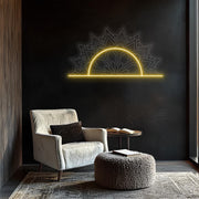 Mandala Sun Neon Wall Light: Boho Bedroom Decor with Dimmer