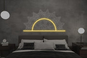 Mandala Sun Neon Wall Light: Boho Bedroom Decor with Dimmer