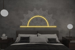 Mandala Sun Neon Wall Light: Boho Bedroom Decor with Dimmer
