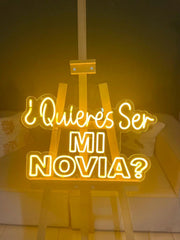 Quieres Ser Mi Novia Neon Sign: Spanish Proposal Decor, Yellow LED