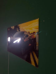 LED Sports Car Wall Art – Acrylic UV‑Printed, Remote Dimmer Included