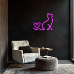 Pink Cat Neon Sign: Heart Tail LED Wall Art for Pet Lovers