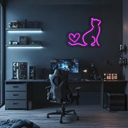 Pink Cat Neon Sign: Heart Tail LED Wall Art for Pet Lovers