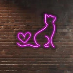 Pink Cat Neon Sign: Heart Tail LED Wall Art for Pet Lovers