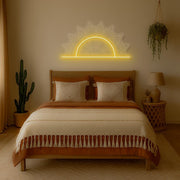 Mandala Sun Neon Wall Light: Boho Bedroom Decor with Dimmer