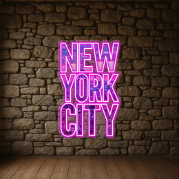 New York City Neon LED Sign: UV Print Plexiglass Wall Art with Dimmer