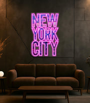 New York City Neon LED Sign: UV Print Plexiglass Wall Art with Dimmer