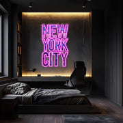 New York City Neon LED Sign: UV Print Plexiglass Wall Art with Dimmer