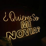 Spanish Proposal Neon Sign: Quieres Ser Mi Novia, Yellow LED Plexiglass Wall Art