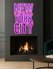 New York City Neon LED Sign: UV Print Plexiglass Wall Art with Dimmer