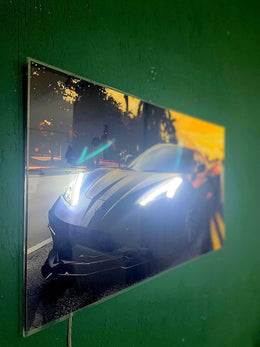 LED Sports Car Wall Art – Acrylic UV‑Printed, Remote Dimmer Included