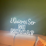 Quieras Ser Mi Novia Neon Sign: Spanish Proposal Decor, Yellow LED Plexiglass