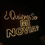 Spanish Proposal Neon Sign: Quieres Ser Mi Novia, Yellow LED Plexiglass Wall Art