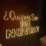 Spanish Proposal Neon Sign: Quieres Ser Mi Novia, Yellow LED Plexiglass Wall Art