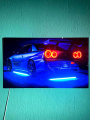 Night Drive LED Car Wall Art – Neon Backlit Sports Car Plexiglass Sign – Blue Glow Auto Decor for Man Cave & Gamer Room – Free Shipping