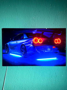 Night Drive LED Car Wall Art – Neon Backlit Sports Car Plexiglass Sign – Blue Glow Auto Decor for Man Cave & Gamer Room – Free Shipping