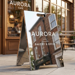 Mirrored Stainless Steel A-Frame Sidewalk Sign | Custom UV Printed Business Sign | Outdoor Shop Display | Double Sided | Free Shipping