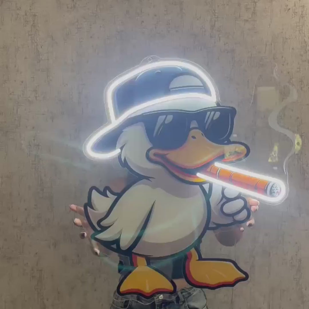 Gangster Duck Neon LED Wall Art – Cool Duck Plexiglass Sign – Smoking Cartoon Light Decor – Funny Gamer Room Piece – Free Shipping