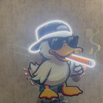Gangster Duck Neon LED Wall Art – Cool Duck Plexiglass Sign – Smoking Cartoon Light Decor – Funny Gamer Room Piece – Free Shipping