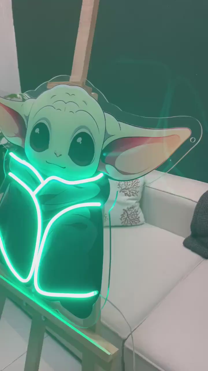 Green Alien Baby Neon Sign: Gamer Room Sci-Fi LED Wall Art
