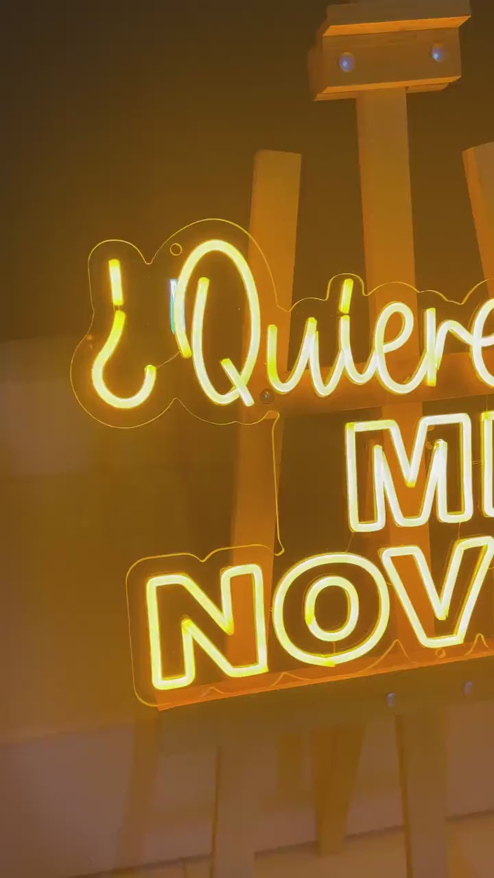 Spanish Proposal Neon Sign: Quieres Ser Mi Novia, Yellow LED Plexiglass Wall Art