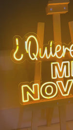 Spanish Proposal Neon Sign: Quieres Ser Mi Novia, Yellow LED Plexiglass Wall Art