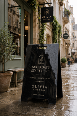 Black Mirror Stainless Steel A-Frame Sidewalk Sign – Outdoor Business Sign with Free Design Support & Free Express Shipping